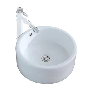 

Bathroom Above Counter Round Style Ceramic Vessel Vanity Sink Art Basin - White Porcelain - with Pop Up Drain Stopper