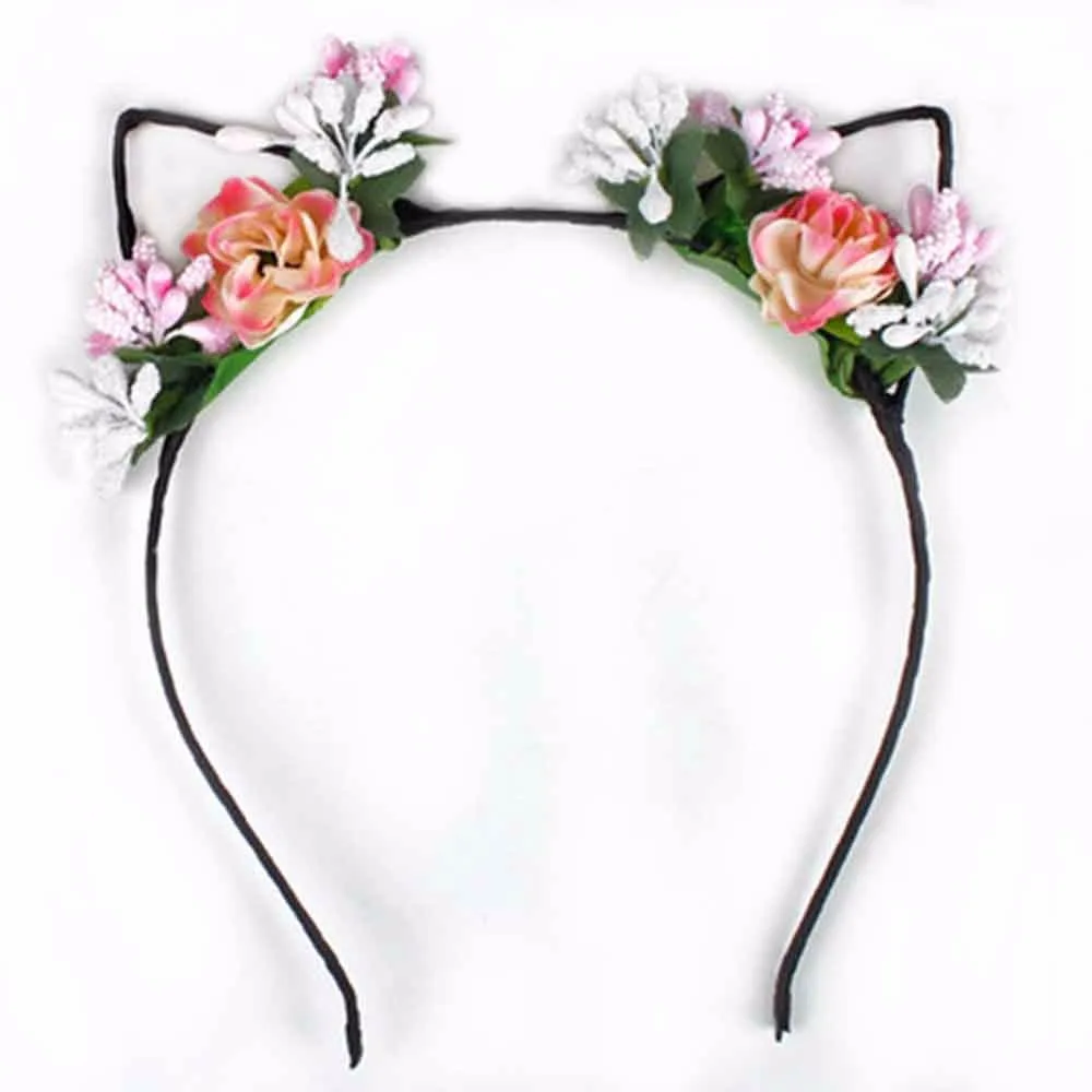 1 шт., милый обруч для волос, головной убор, модная детская одежда для девочек, милый розовый цветок, тканевая повязка на голову с кошачьими ушками, повязка на голову с кошачьими ушками, Новинка - Цвет: 2