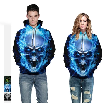 

2019 3D Couple Hoodies & Sweatshirts Spring Autumn Digital Printing Skull Hooded Loose Men Fashion Hoodies