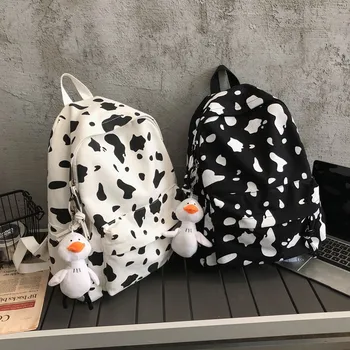 

Ins Wind Cow Pattern Junior High School School Bag Korean Version of Simple and Versatile Backpack Campus Backpack