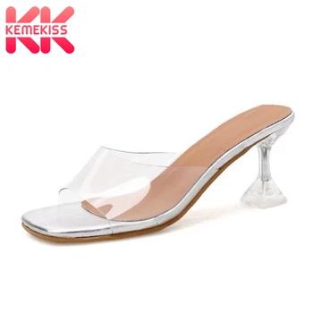 

KemeKiss Sexy Women Fashion Sandals Transparent PU Leather Party Shoes Women Slip On Female Wedding Footwear Size 34-39