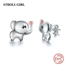 Strollgirl, Новая мода, 925 пробы, серебряные, милые, животные, слон, с любовью, серьги-гвоздики для женщин,, вечерние ювелирные изделия, подарки