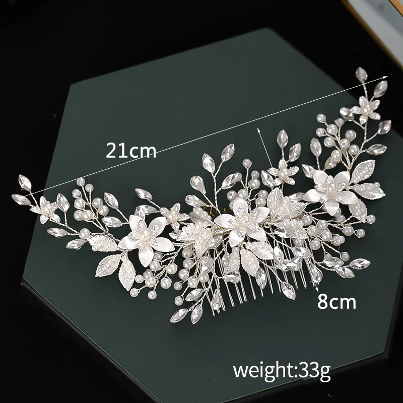 Silver Color Flower Hair Comb Clip Girls Handmade Alloy Pearl Hairpin Bridal Tiaras Wedding Hair Accessory Crystal Jewelry,hair accessory