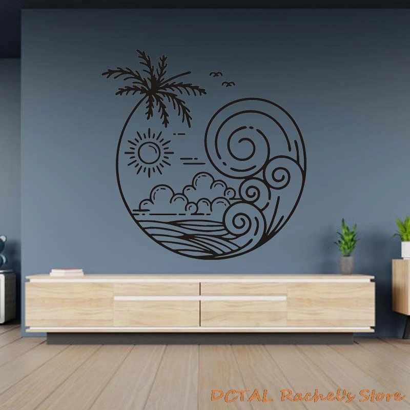 Hawaii Surf Tropical Island Sticker Palm Silhouettes Home Decor Vinyl Decal Coconut Tree Living Room Bedroom