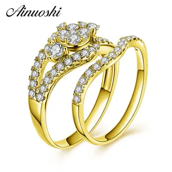 

AINUOSHI Real 14K Solid Gold Bridal Ring Set Splendid Lab Grown Diamond Cluster Rings Woman Engagement Wedding 14K Gold Jewelry