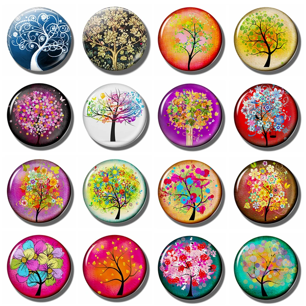 

5PCS/SET Painted Life Tree Jewelry 30mm Glass Cabochon Nature Colorful Flower Making Fashion Accessories Men Women Gifts