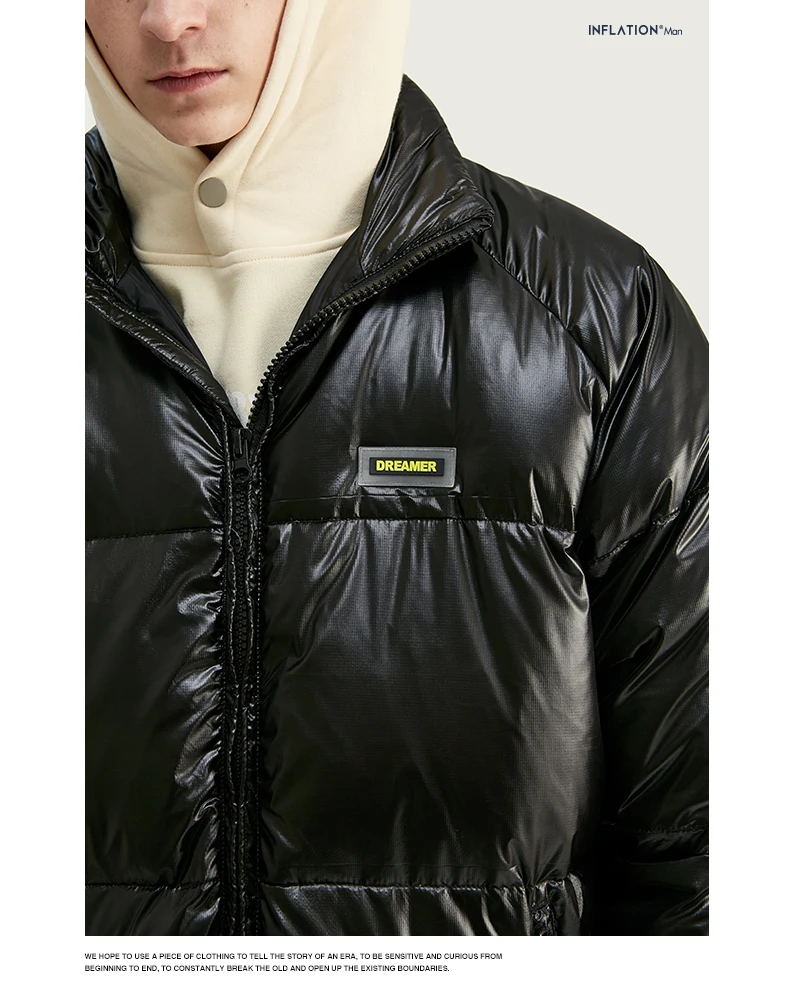 Инфляция мужская зимняя куртка мужская пуховая куртка новая свободная посадка стоячий воротник пуховая Модная парка мужская куртка пальто 9723W