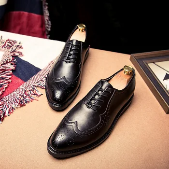 

British Style Leather Men Formal Shoes Male Leisure Office Shoe Men's Brogue Elegant Classic Business Wedding Social Dress shoes