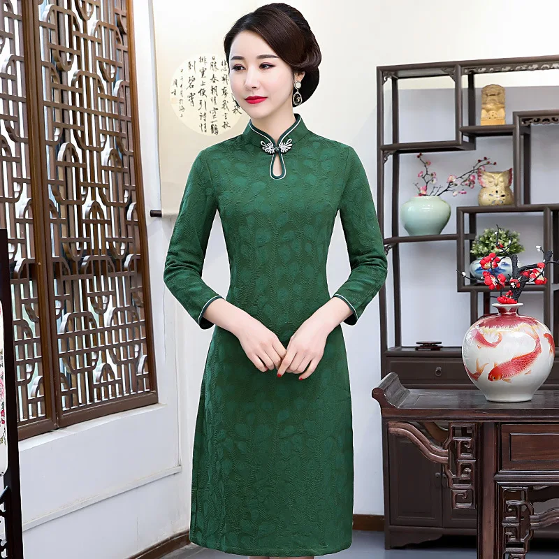 

Cheongsam Chinese-style Middle-aged Women Dress Spring And Autumn Middle-aged Women's Old Shanghai Retro Slim Fit Slimming Mid-l