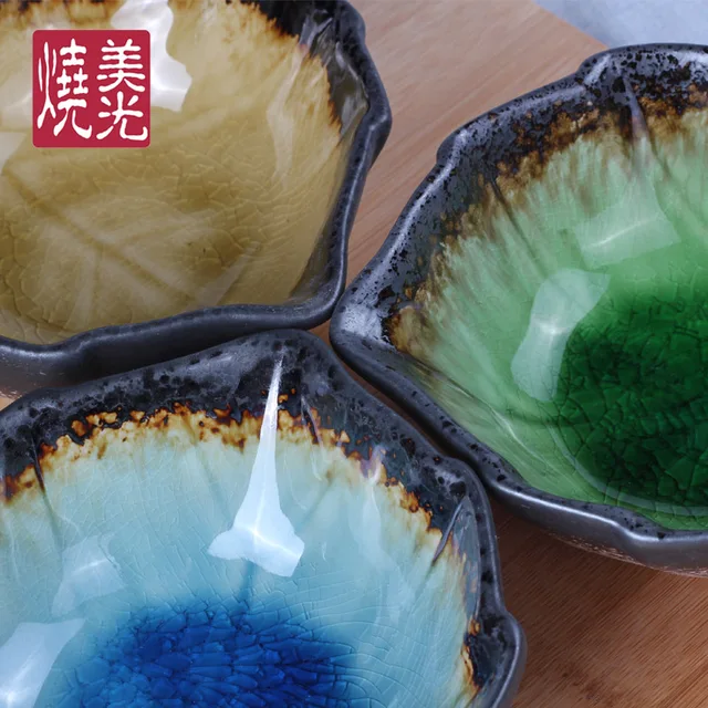 일본 얼음 금이 간 유약 세라믹 잎 그릇