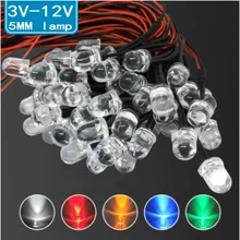 10Pcs F5 5mm Round 20cm Pre Wired DC 12V LED Lamp Light Bulb White Red Blue Green Yellow White Warm White Diode Emitting Diodes