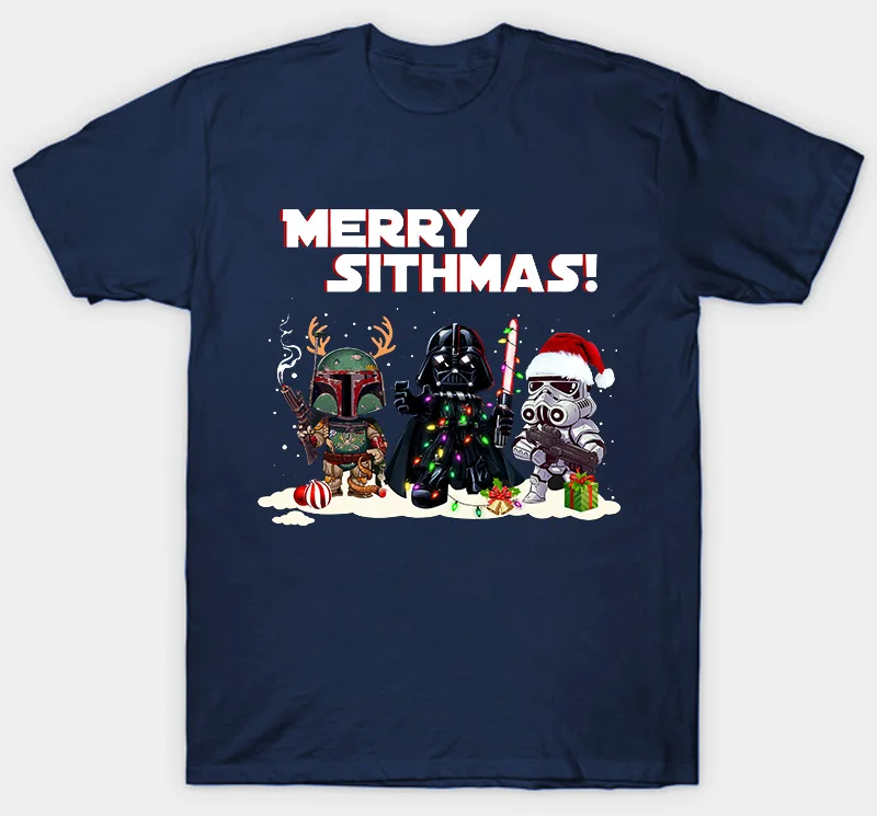 Футболка с надписью «Star Wars Merry Sithmas», Дартом Вейдером, рождественским праздником, хороший подарок - Цвет: men Navy