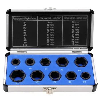 

10Pcs 9-19mm Bolt Nut Remover Home Bolt Nut Extractor Set Portable Damaged Stripped Socket Wrench Tool Kit
