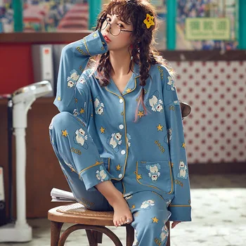 

Pajamas Women's Spring and Autumn Pure Cotton Long Sleeve Casual Tracksuit Korean-style Fresh Large Size Cotton