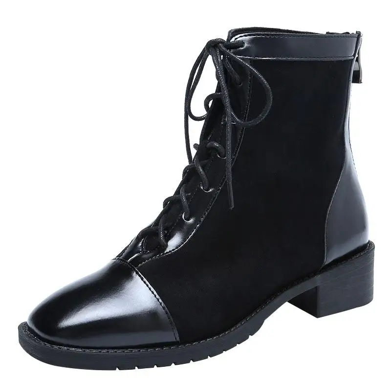 

Soft Martin Boots Women's New Roman Tie Square Head Thick Heel Short Spring Autumn Single Boot Cotton 35-43 College Style