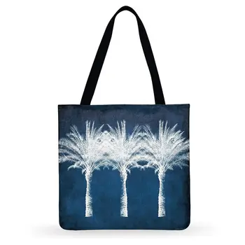 

Foldable Shopping Bag Ladies Shoulder Bag Blue Banana Tree Printed Tote Bag Outdoor Reusable Beach Tote Women Casual Tote Bag