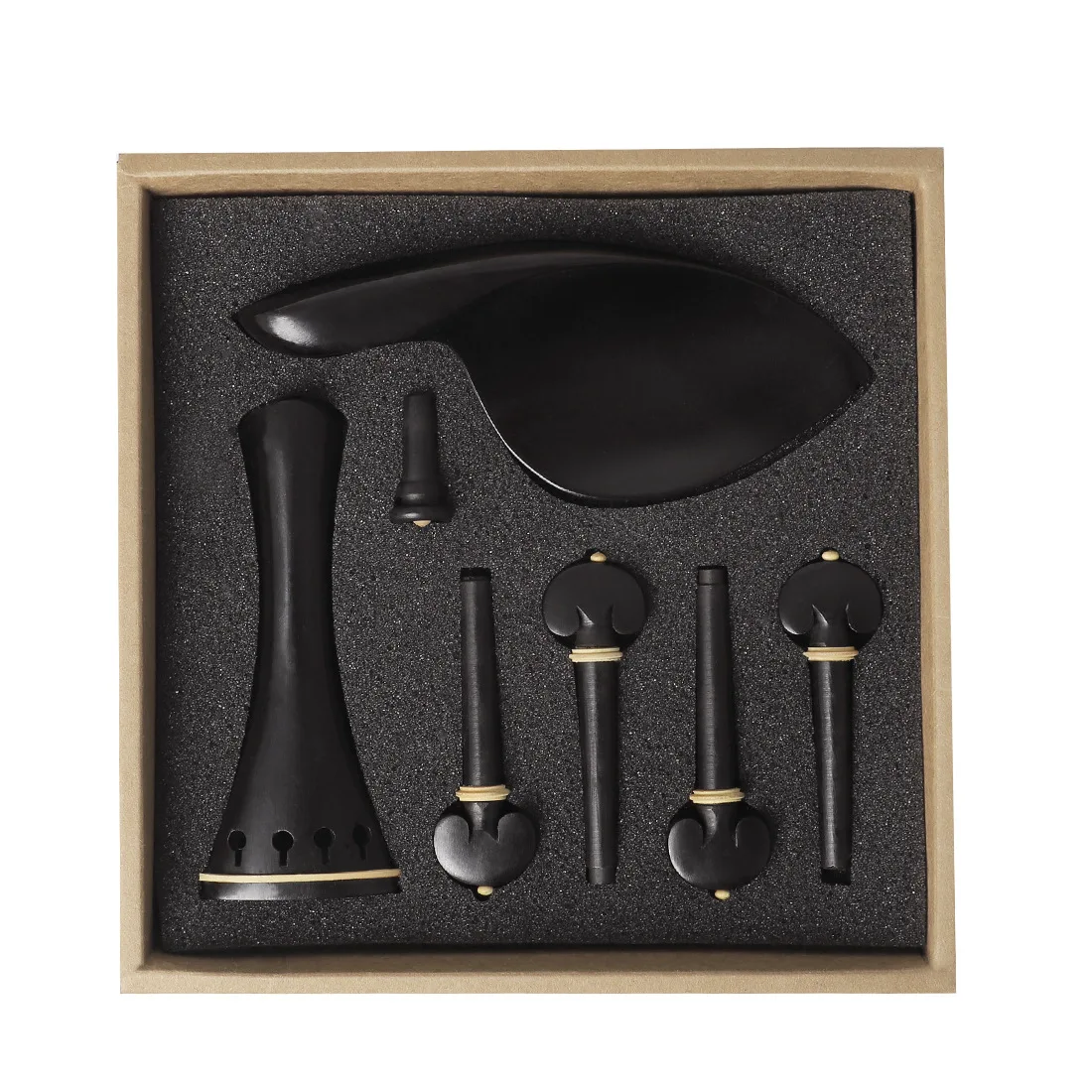 

High Quality One set of high-end violin 4/4 ebony material accessories including Chin Rest Knob Tailpiece Pegs