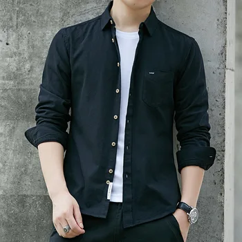 

2020 Men's autumn cotton solid color men's shirt Slim casual long-sleeved shirt male