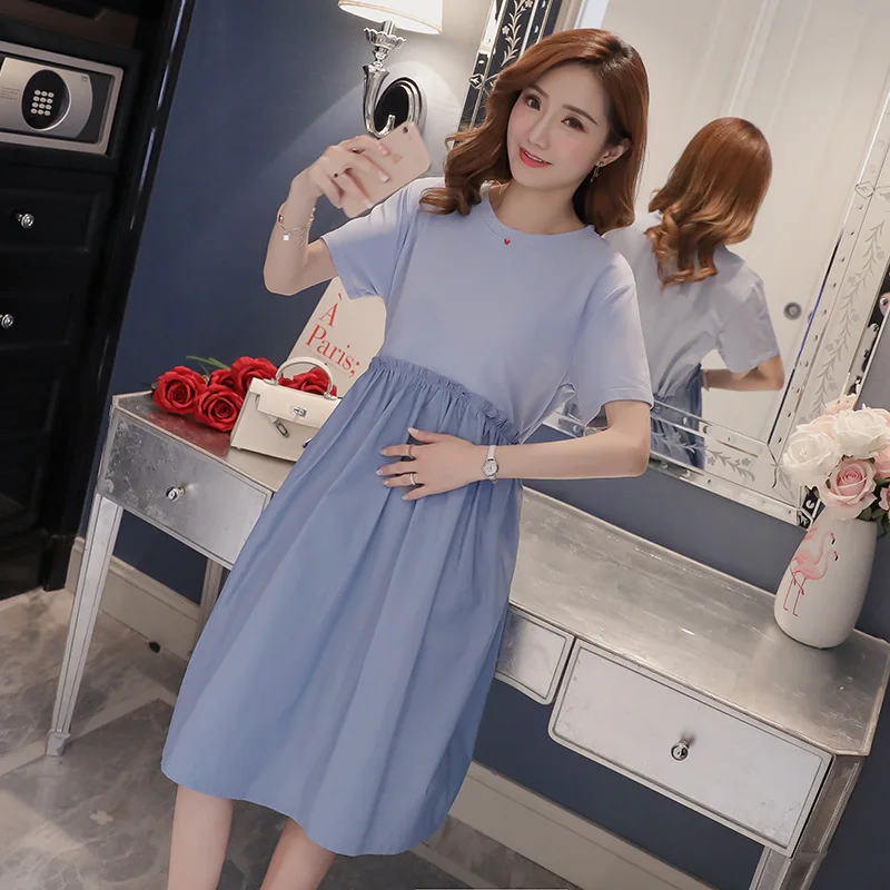 

2018 New Style Korean-style Fashion Mom Loose-Fit Short-sleeved Top Frilled Loose Maternity Clothes Dress Large Size