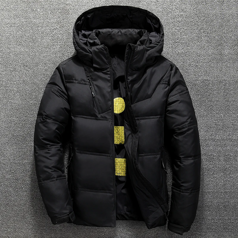 Черный Winter Jacket Mens Quality Thermal Thick Coat Snow Red Black Parka Male Warm Outwear Fashion- White Duck Down Jacket Men - Цвет: Черный