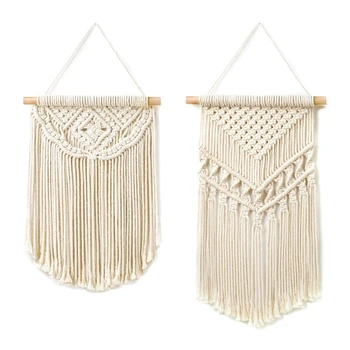

2 Pcs Macrame Wall Hanging Small Woven Tapestry Wall Art Decor,Boho Chic Home Decor Apartment Dorm Room Party Decoration