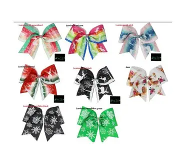 

HOT NEW CHRISTMAS CHEER BOW Snow, elk ,unicorn Glowing 7" cheer Hair Bow Luminous elastic band for girl Glow In The Dark 16PCS