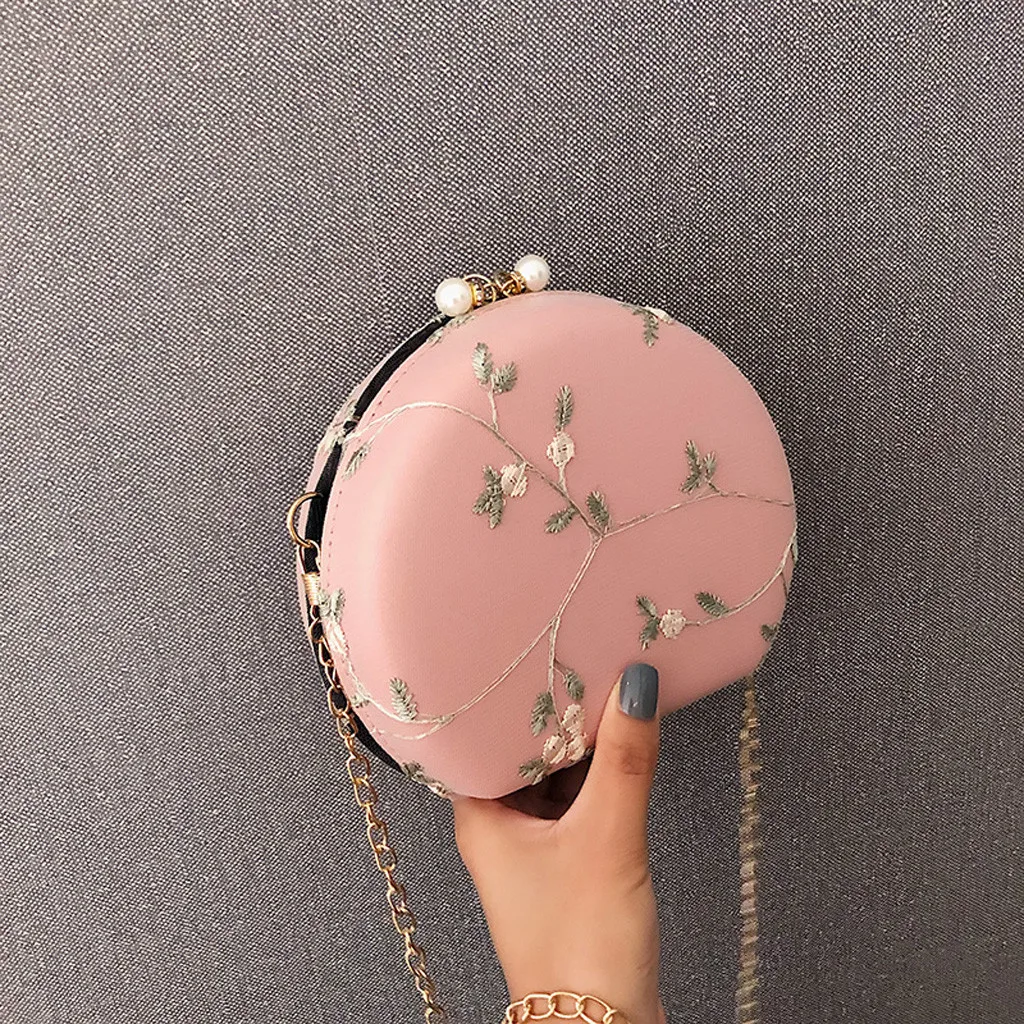 

female chain crossbody bags for women round women's bag Handbag And Purse Pearl Hasp Lace Shoulder Bag Evening Clutch Bolsa