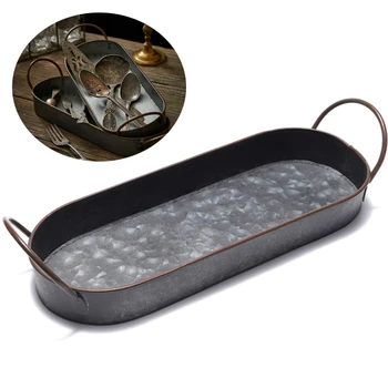 

Vintage Style Metal Serving Tray Basket French Country Dishes Shabby Rustic Home TN88