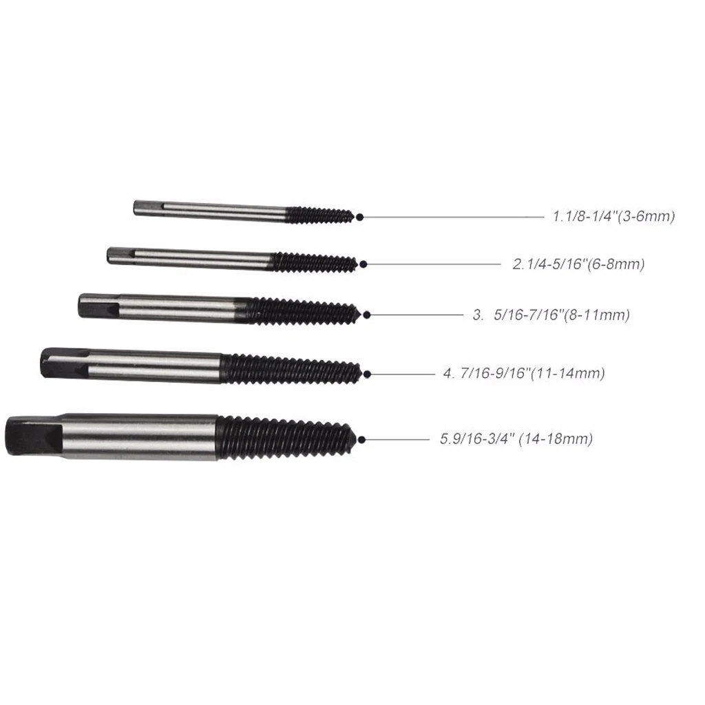 5x 4-18mm Small - Large Screw Extractor Set In Case Broken Stud Bolt Remover Carbon Steel
