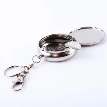 

Creative New Portable Pocket Cigarette Ashtray Stainless Steel Round Cigarette Ashtray With Keychain Outdoor Travelling