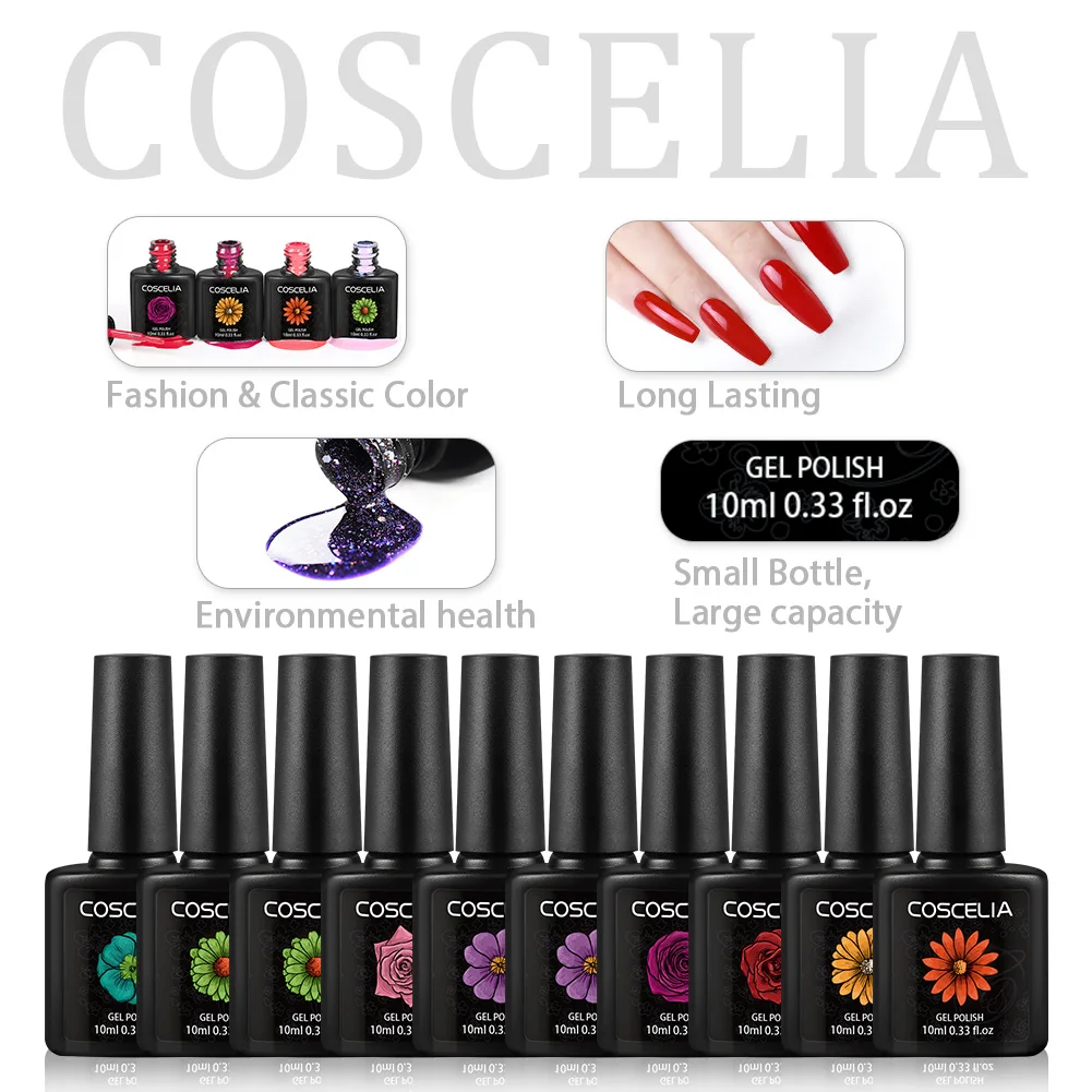Набор гель лаков для ногтей COSCELIA 6/8/10 шт. цветной УФ лак полуперманентный топовое