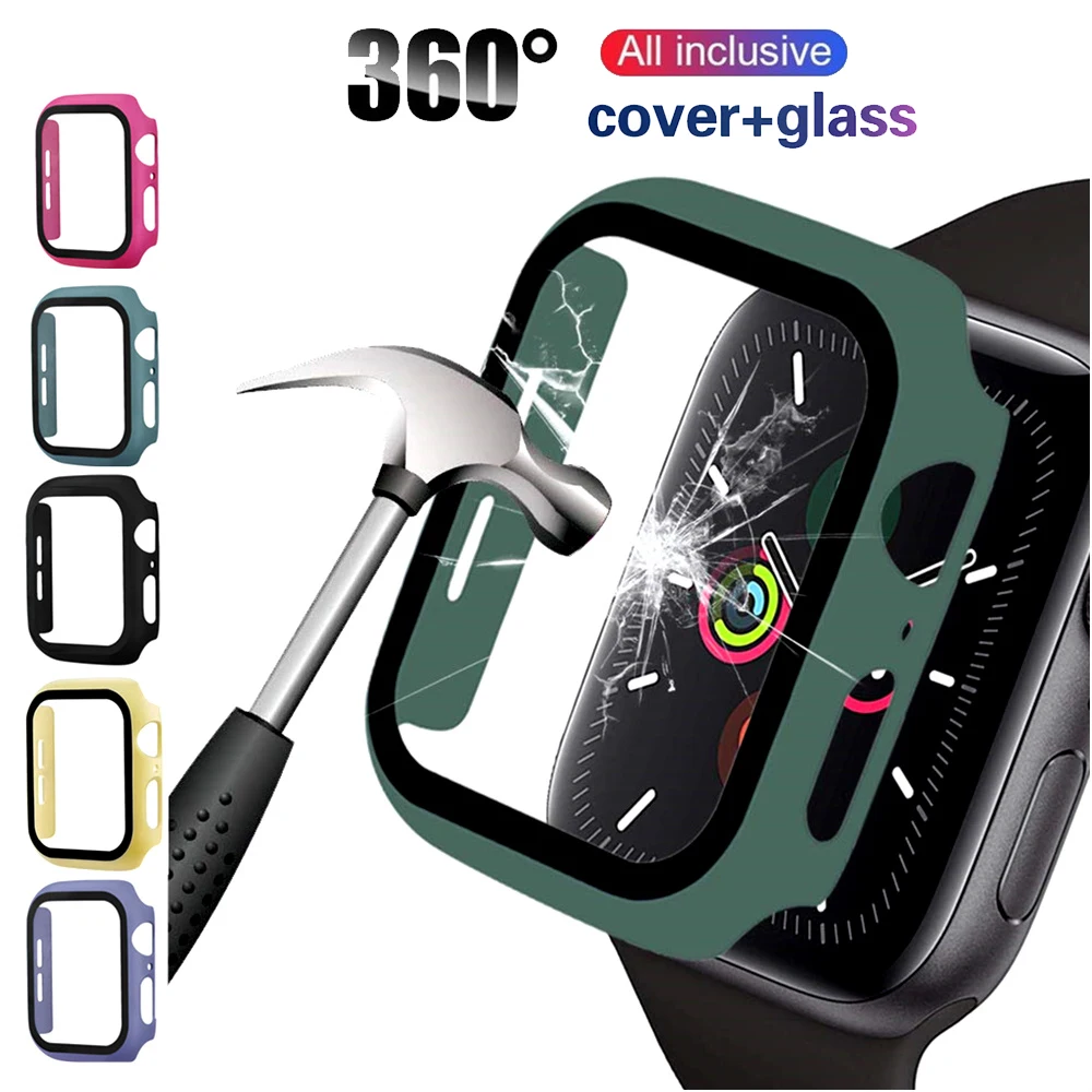 

Защитный чехол для Apple Watch 44 мм 40 мм iWatch 6 5 4 3 2 1 42 мм 38 мм, закаленное стекло + крышка, бампер, аксессуары для apple watch