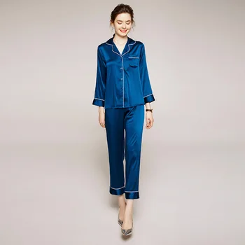 

Blue Heavy Silk Pajamas for Women Home Clothes Women Solid Red Soft Stain Sleepwear Cute Pink Ladies Long Pajama Sets Autumn pj