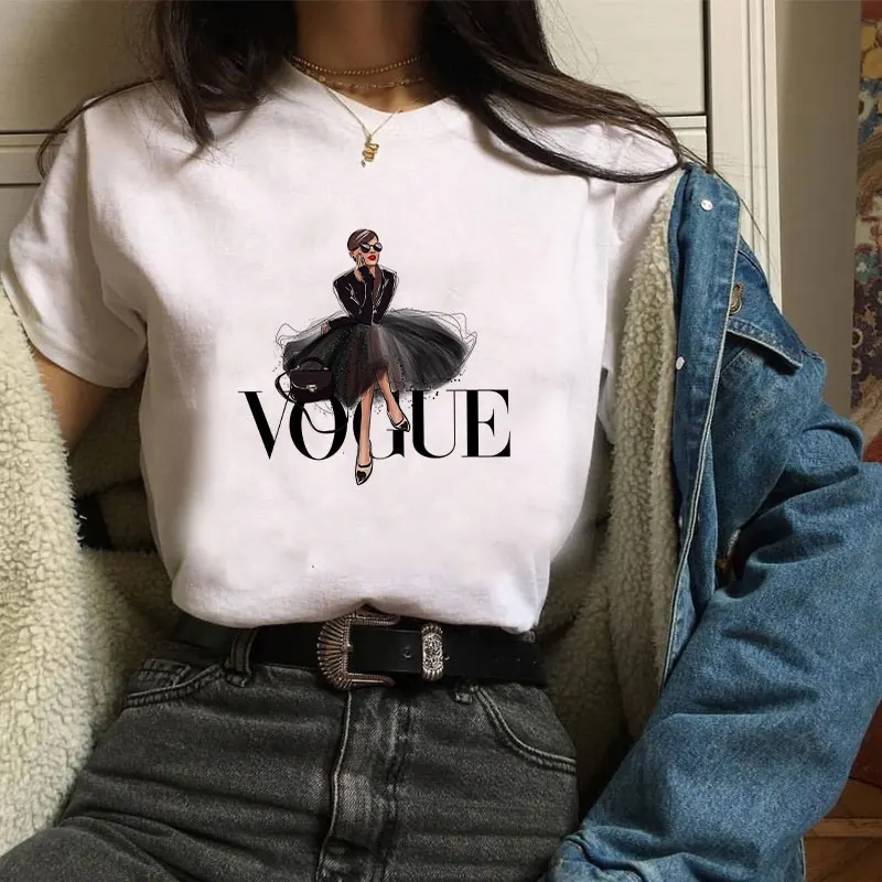 Poleras Mujer De Moda летняя футболка Женская Vogue с буквенным принтом Vogue Harajuku футболка плюс размер панк Футболка Camiseta Mujer