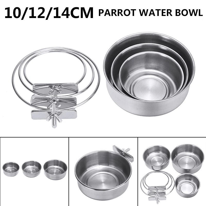 Stainless Steel Bird Feeder Parrot Cups Container Food Water Bowl for Macaw Parakeet Cockatiel Cage | Дом и сад