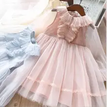 Новые весенние детские кружевные платья феи с оборками; милая мягкая одежда принцессы для девочек; 5 шт./партия;