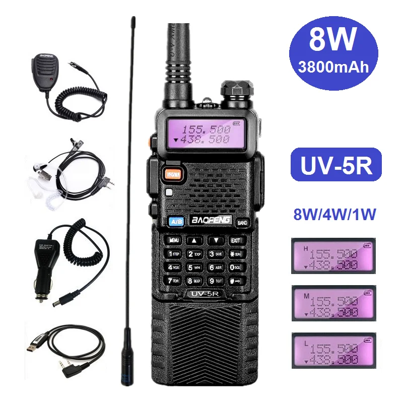 Рация 8 Вт Baofeng UV 5R VHF UHF двухсторонняя любительская радиостанция для охоты