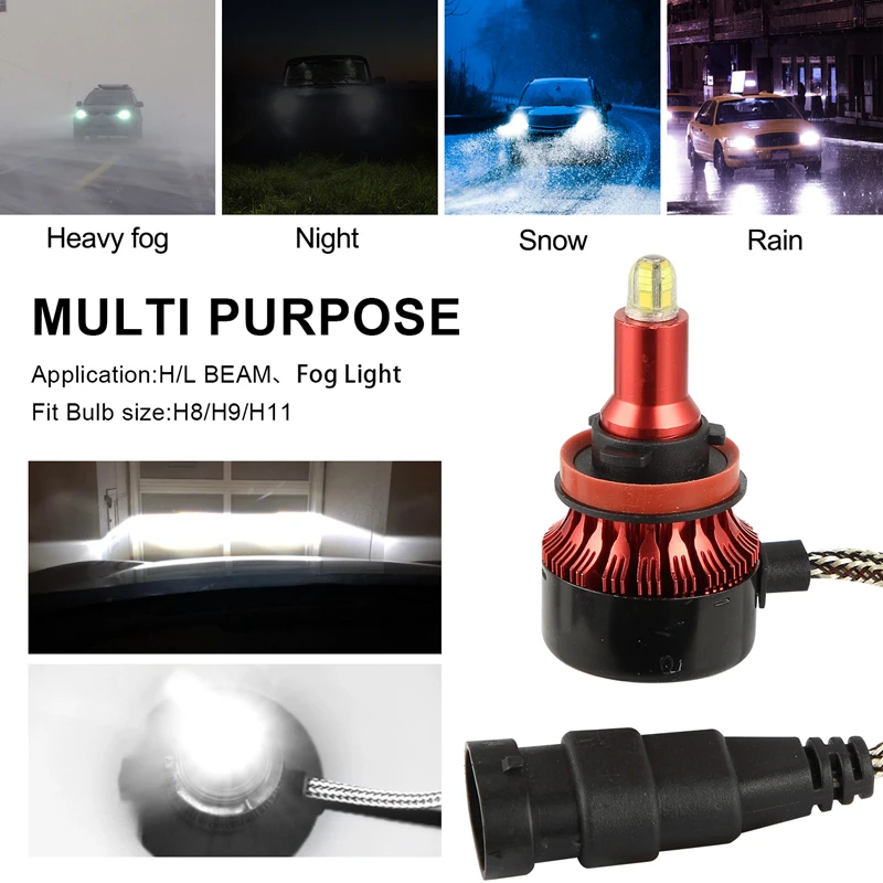 TUINCYN H4 H11 H7 Led Car Headlights Bulbs 6000K H8 H1 HB3 9005 HB4 9006 50W 3D 360 degree Automotive Fog Lights Auto Lamp