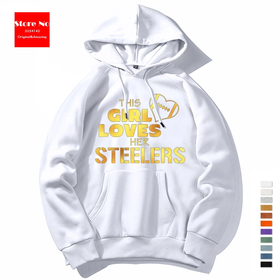 Осенне-зимняя Толстовка в стиле хип-хоп, толстовка с надписью «This Girl Loves Her Steelers», женские пуловеры с буквенным принтом, толстовка с капюшоном, куртка steelers