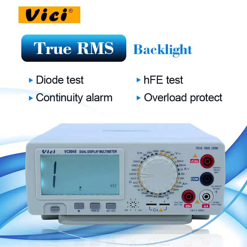 Vici VC8045 HIgh Precison Desktop DCV/ACV/DCA/ AC Digital Multimeter Bench Large LCD Display With Backlight True RMS Data Hold |