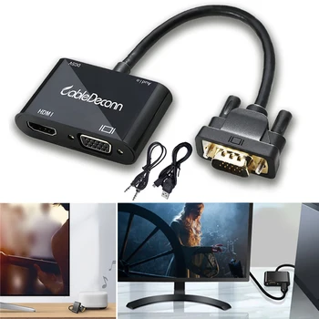 

3 In 1 VGA Adapter VGA To HDMI / VGA With Power Converter Computer Host Notebook Monitor TV Adapter New