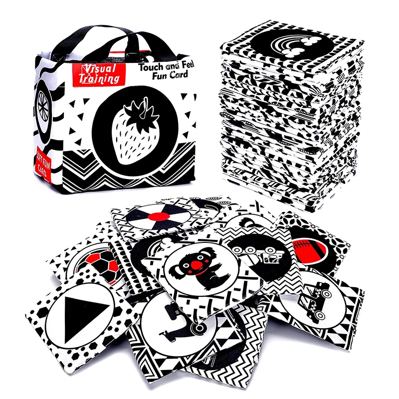 Blanco y negro de tarjetas de memoria Flash de tela libro Montessori juguetes de bebé no tóxico tela de alto contraste Visual estimulación sensorial Juguetes