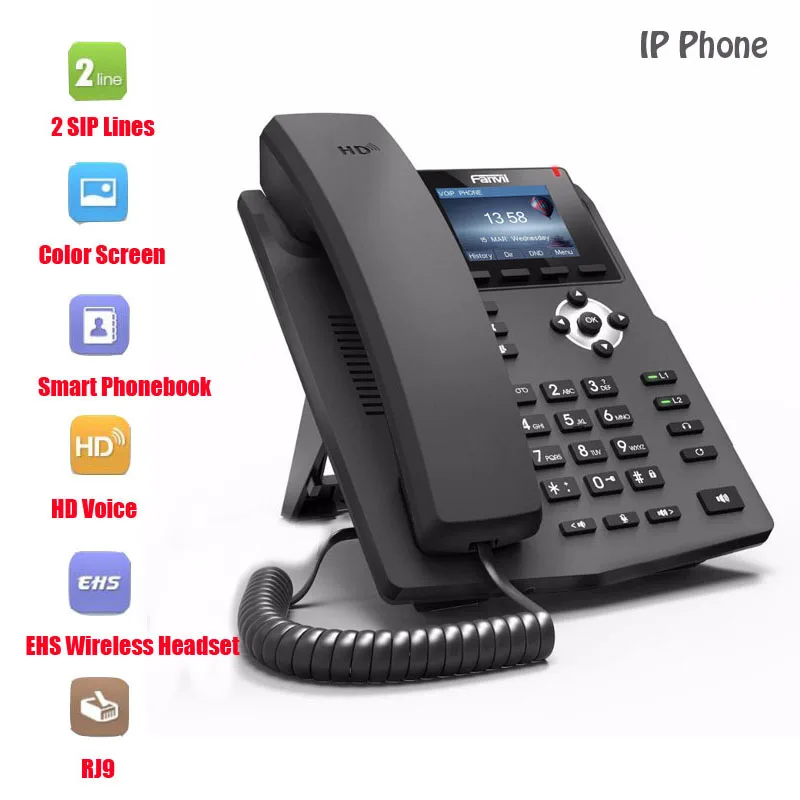 

landline IP Phone SOHOIP Phone Industry Telephone 2 SIP Lines HD Voice POE Enabled Headphone Smart Deskphone