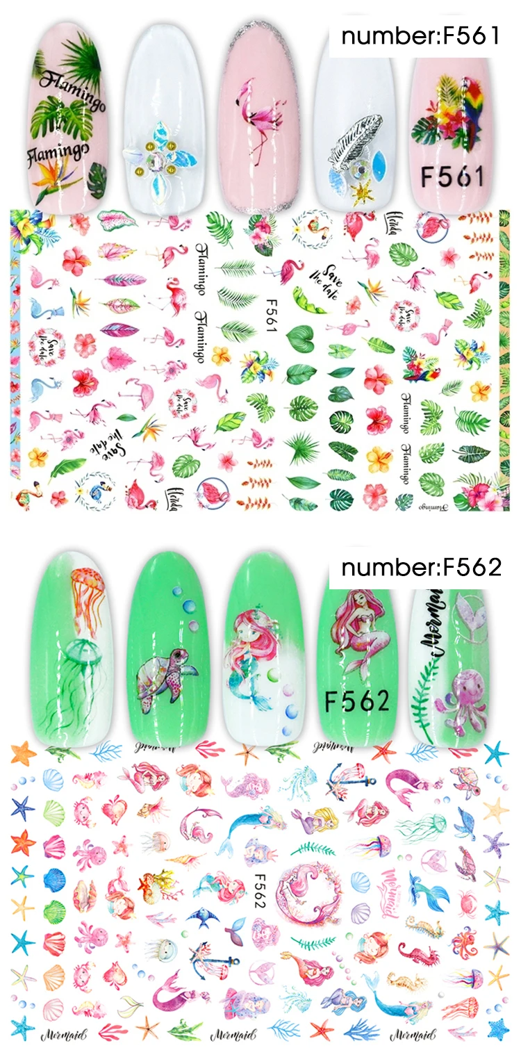 HNUIX, 1 шт., 3D слайдер для ногтей, наклейка, летнее Радужное перо, фламинго, наклейки, клей, маникюр, кончики, дизайн ногтей, украшения