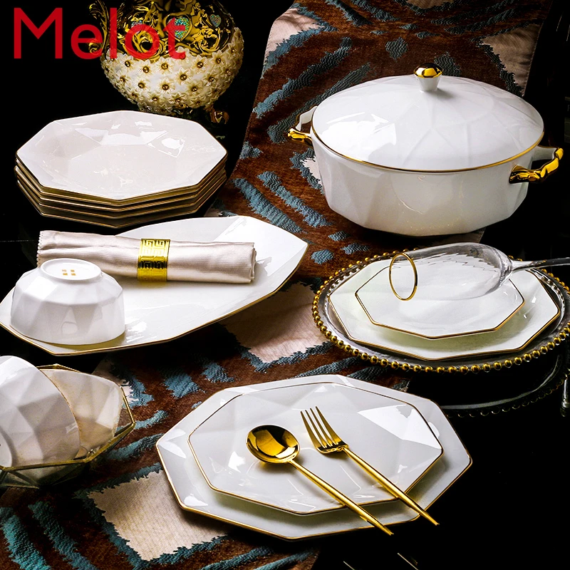 

Jingdezhen luxury tableware set bowl plate household western style high grade Phnom Penh creative simple bone china