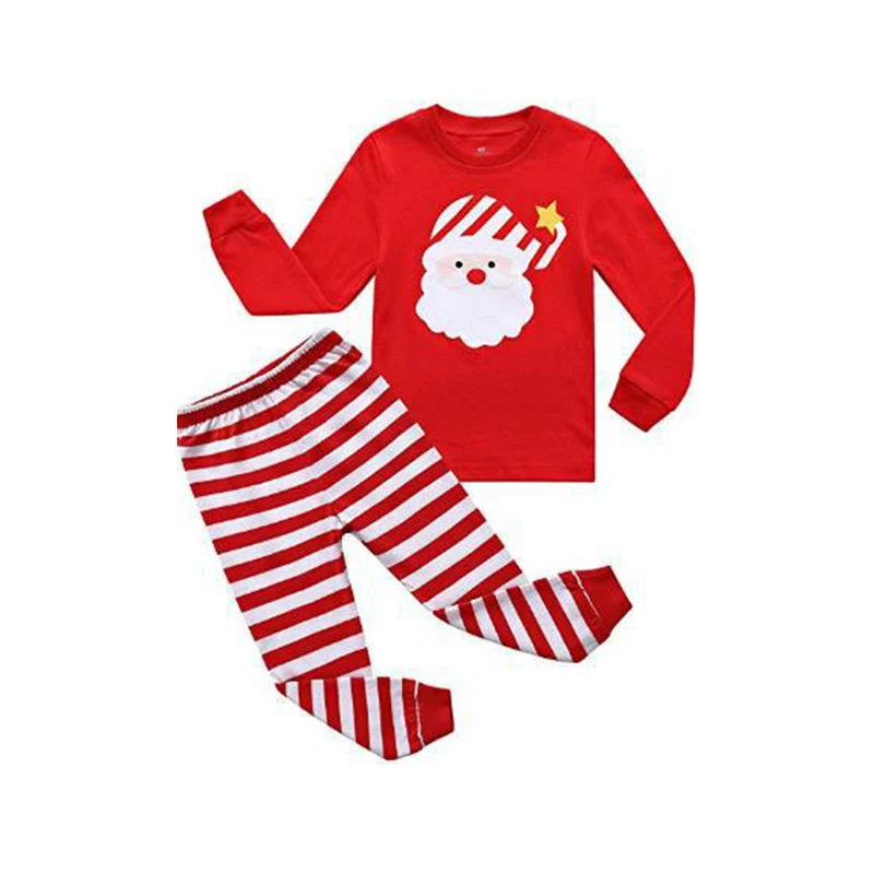 Детский пижамный комплект для мальчиков и девочек, полосатые пижамы, топ и штаны, унисекс, г., Рождественская одежда для малышей с Санта-Клаусом, одежда для сна