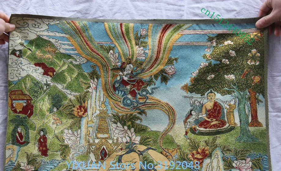 36 pulgadas seda satén Verde Tara iluminación diosa Tangka Thangka pinturas Фреска Крус-пунтада бордадо декорация