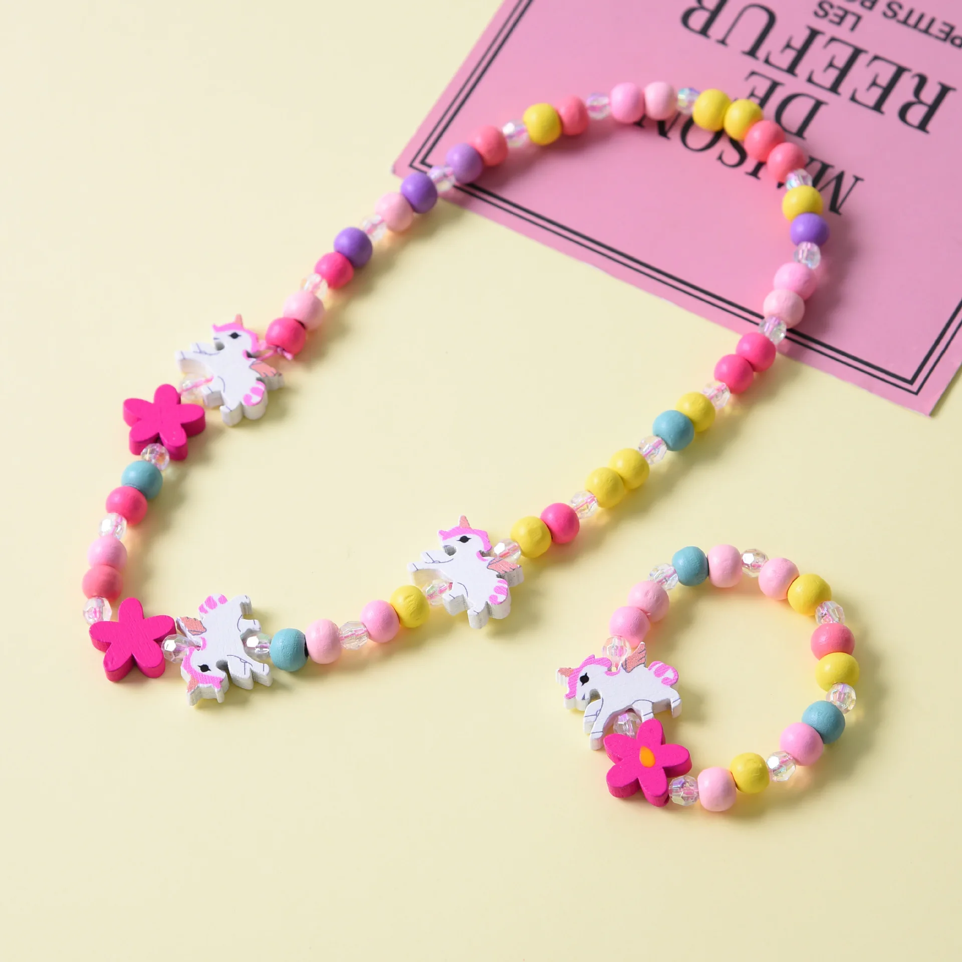 Cute Cartoon Wooden Flower Animal Child Sweater Necklace Bracelet Girl's Gifts Children Jewelry