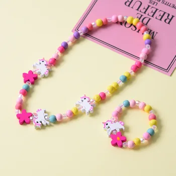 Cute Cartoon Wooden Flower Animal Child Sweater Necklace Bracelet