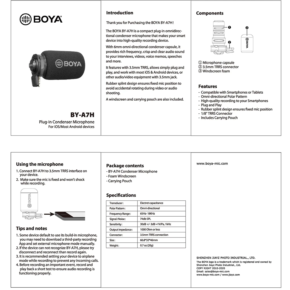 BOYA BY DM100 DM200 A7H Digital Condenser Mic Microphone for iPhone  Samsung Type C Android Phones iPad iPod 3.5mm headset with mic